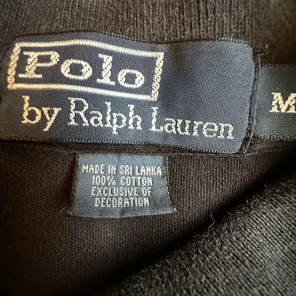 Vintage 90s Polo Ralph Lauren Long Sleeve Polo Shirt Black Blue Label M Fits XL